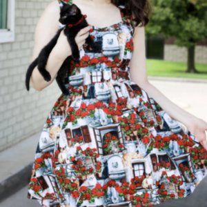 Cats & Flower Pots Dress by Retrolicious, L